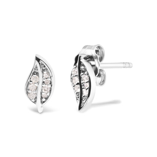 .925 Sterling Silver Diamond Accent Leaf Stud Earrings
