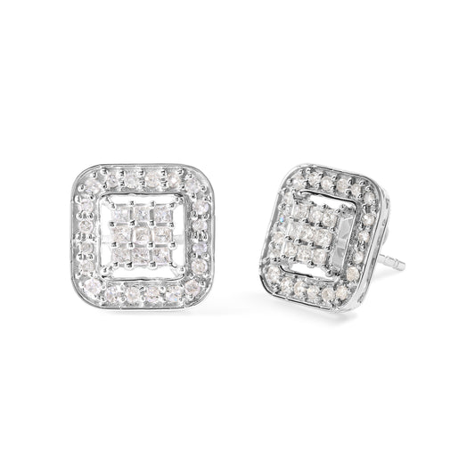 10K White Gold 5/8 Cttw Diamond Square Shaped Composite Stud Earrings (I-J Color, I1-I2 Clarity)