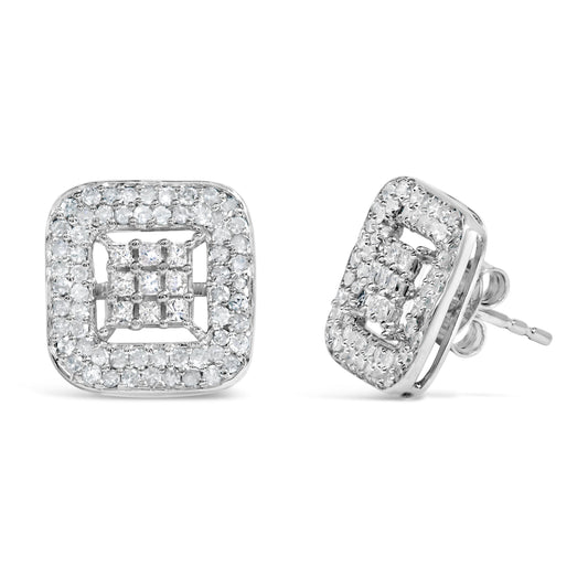 10K White Gold 1.00 Cttw Diamond Composite and Halo Stud Earrings (I-J Color, I1-I2 Clarity)