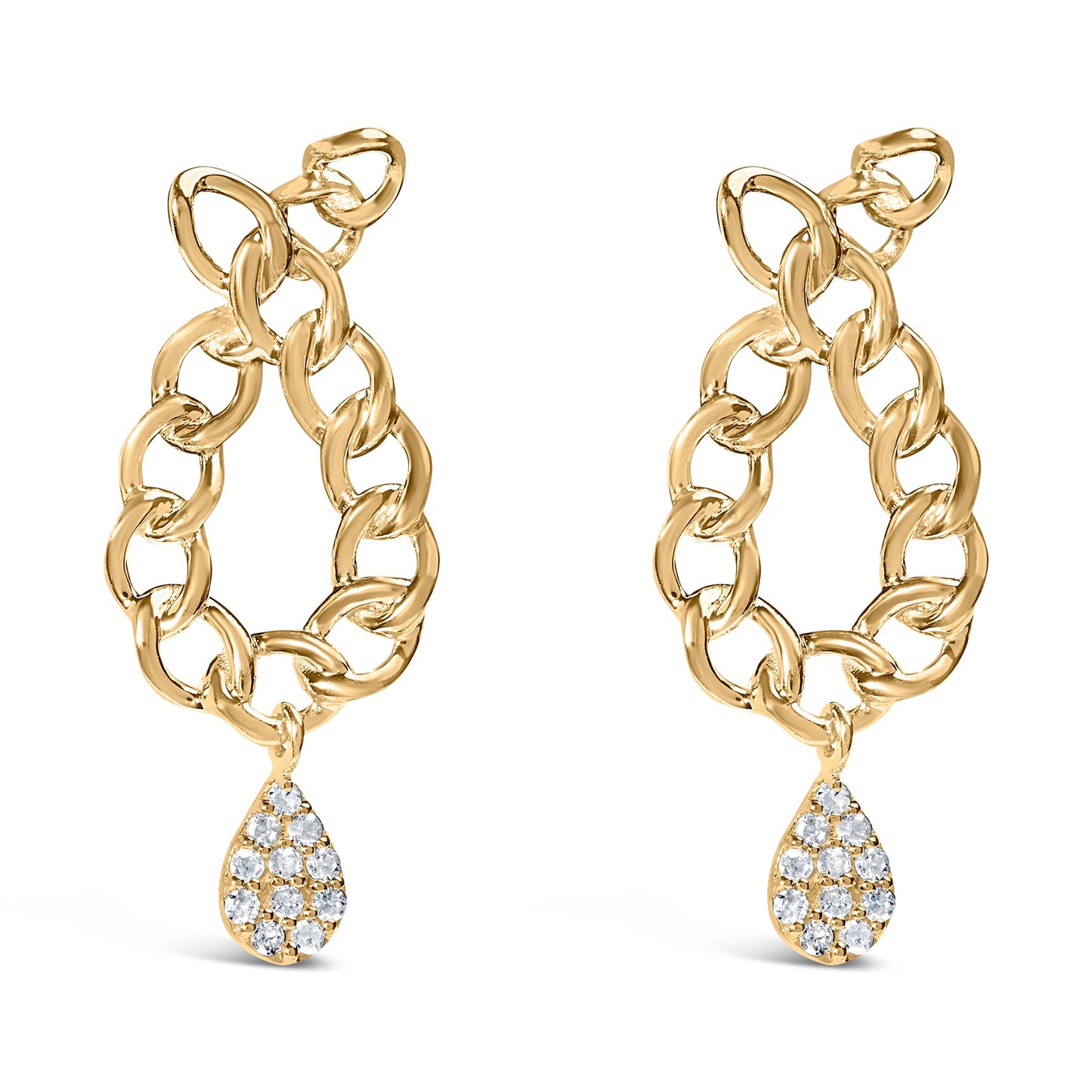 14K Yellow Gold Plated .925 Sterling Silver 1/10 Cttw Diamond Chain Link Teardrop Dangle Earrings (H-I Color, I1-I2 Clarity)