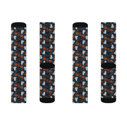 Halloween Trick or Treat Ghosts Witch Hats Jack o Lanterns Sublimation Socks