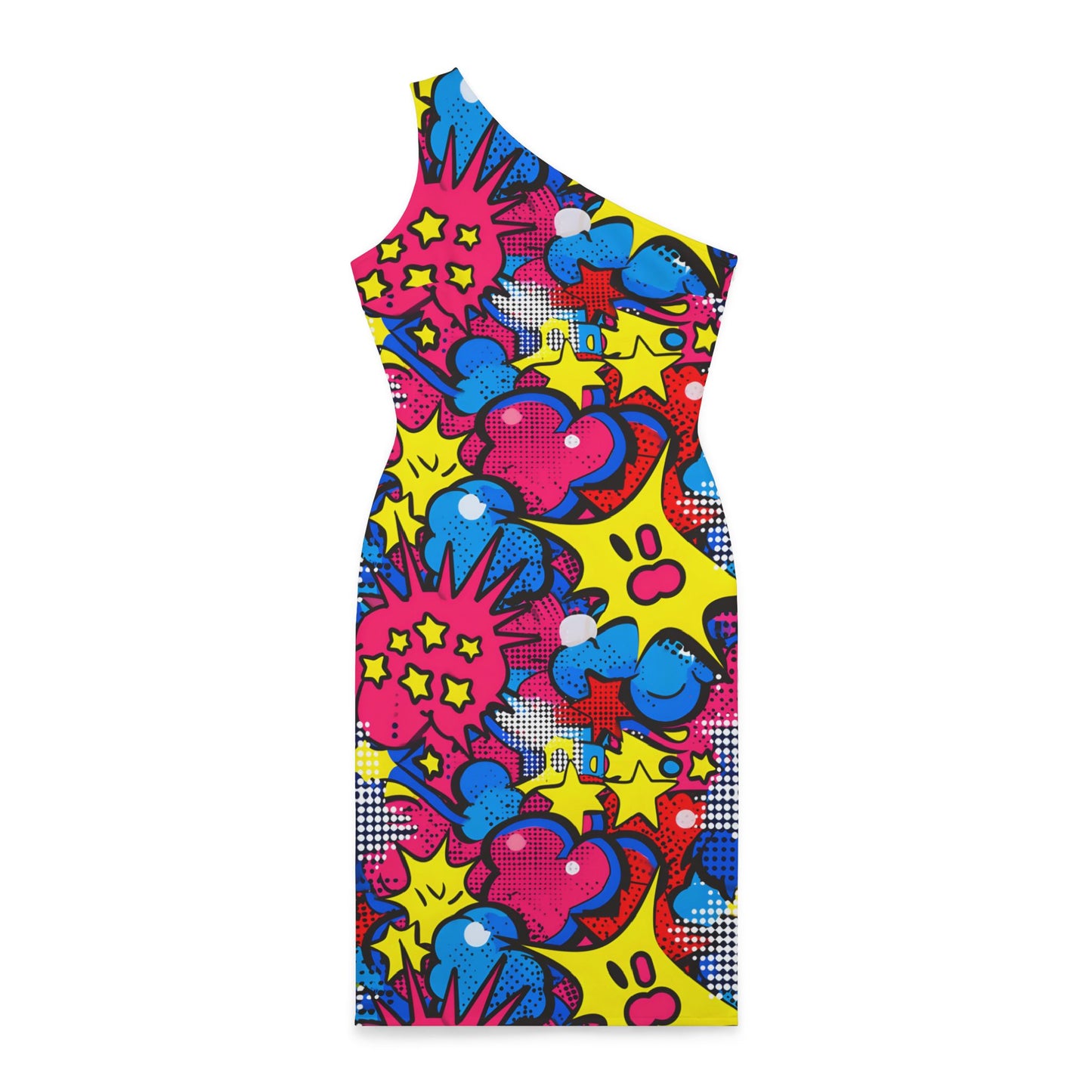 Colorful Chaos: Wearable Art Edition Shoulder Dress (AOP)