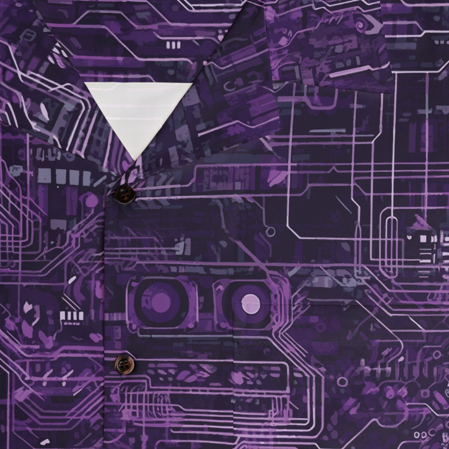 CyberPunk Cybernetic Skull breaking through a Purple Neon Circuit Board Men's Hawaiian Shirt (AOP)