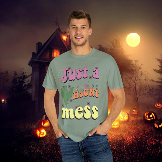 Just a Haunt Mess Retro Halloween Unisex Garment-Dyed T-shirt Gifts for Her Gifts for him