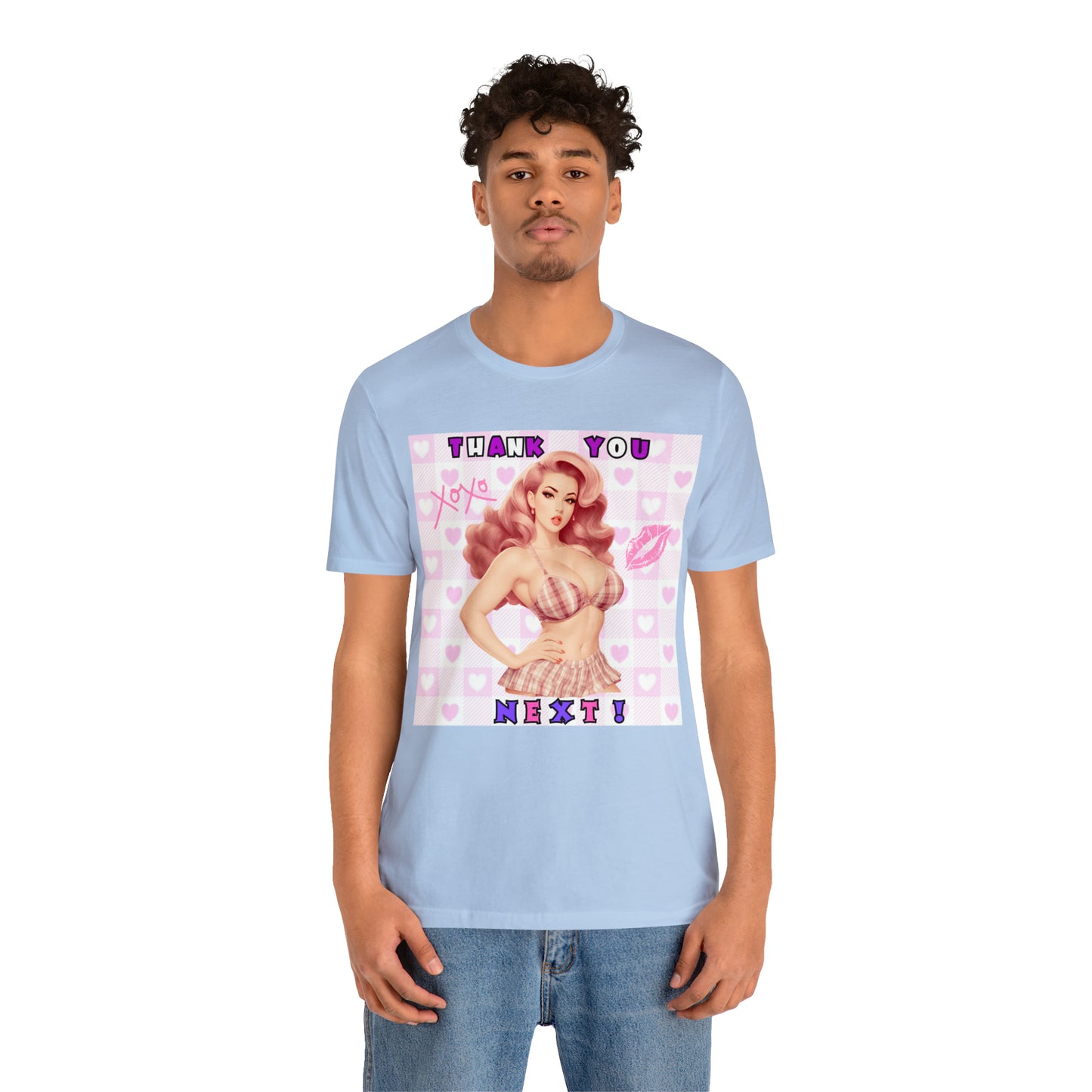 Timeless Elegance: Vintage Pink Pinup Girl "Thank You Next" on a Bella+Canva 3001 Unisex Jersey T-Shirt - A Must-Have Gift for her