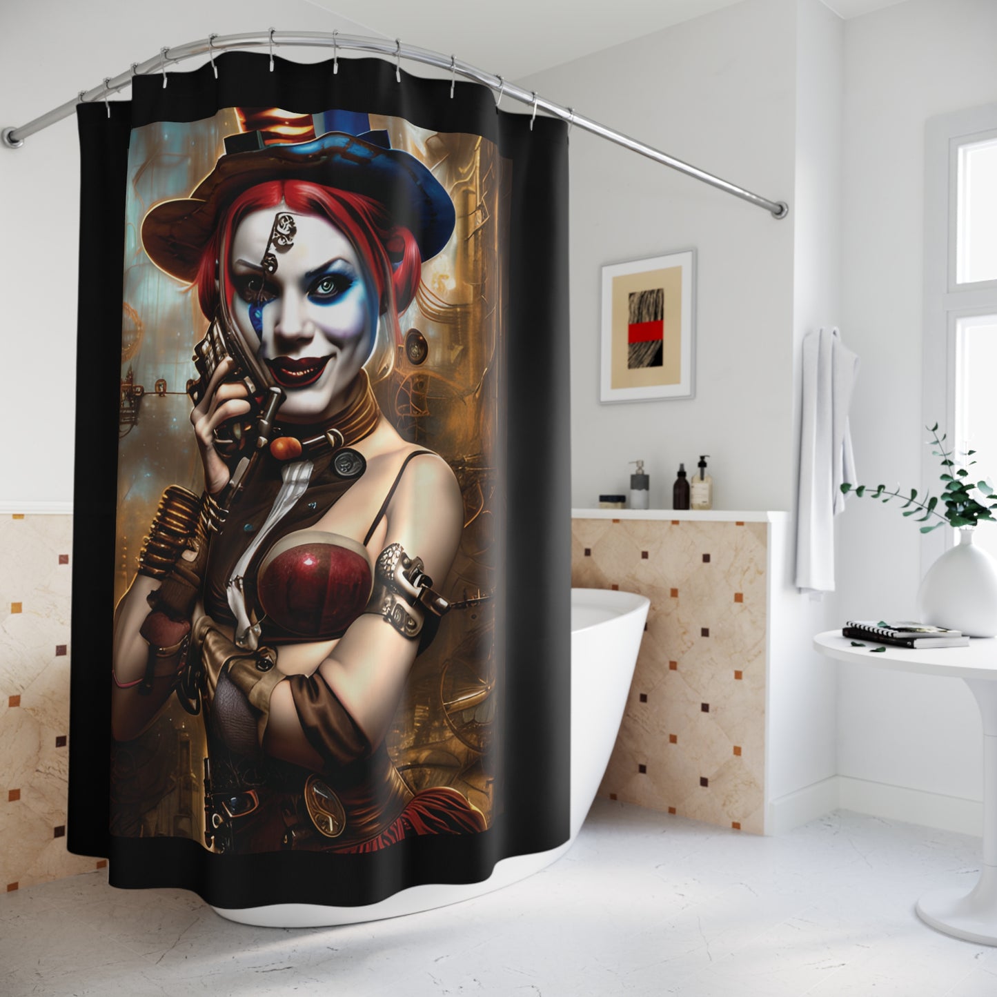 Hyper Realistic Steampunk Harley Quinn Polyester Shower Curtain