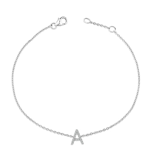 10K White Gold Diamond Accent "A" Initial Charm and Link Bracelet