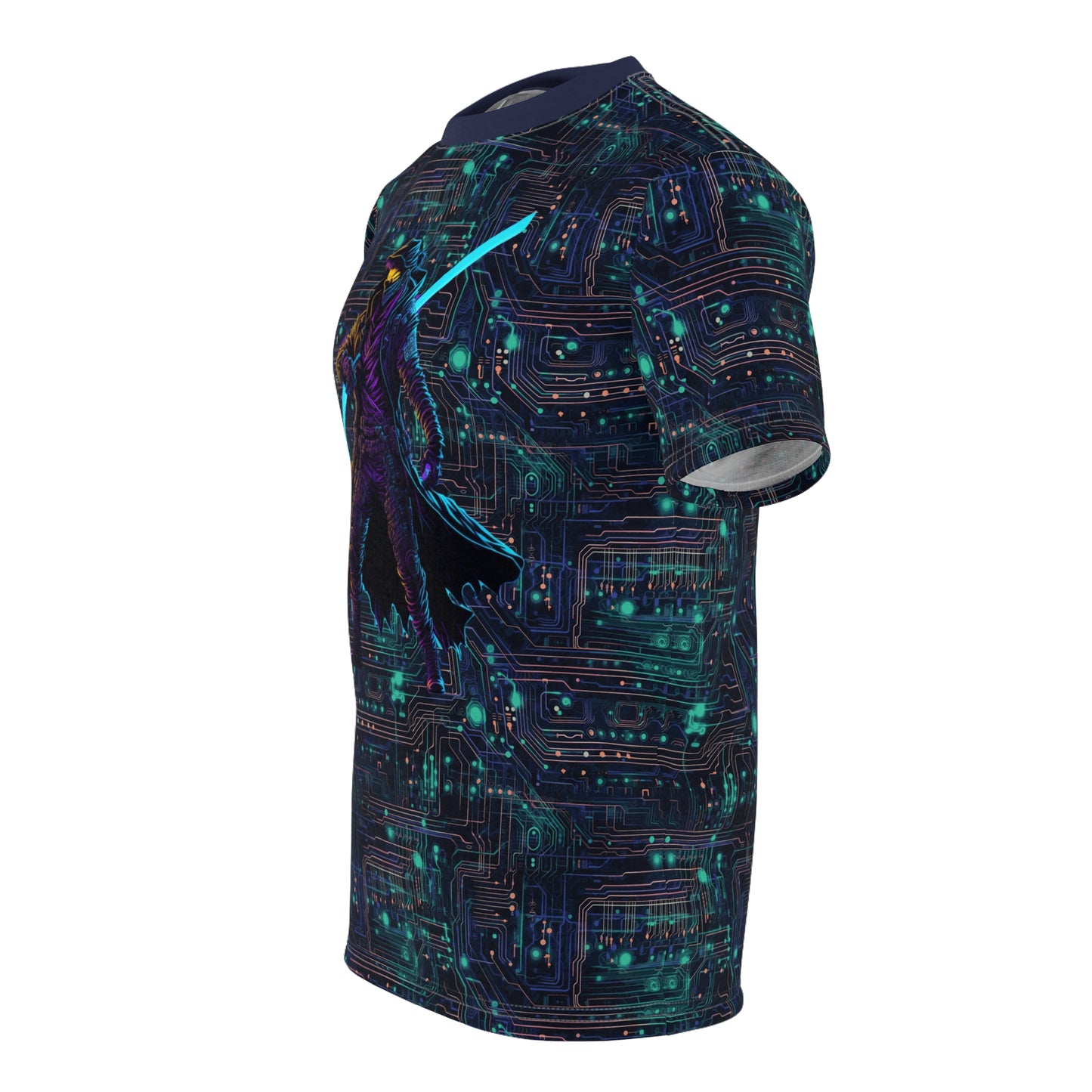 Cyberpunk Vision: Neon Circuit Board Unisex Cut & Sew Tee