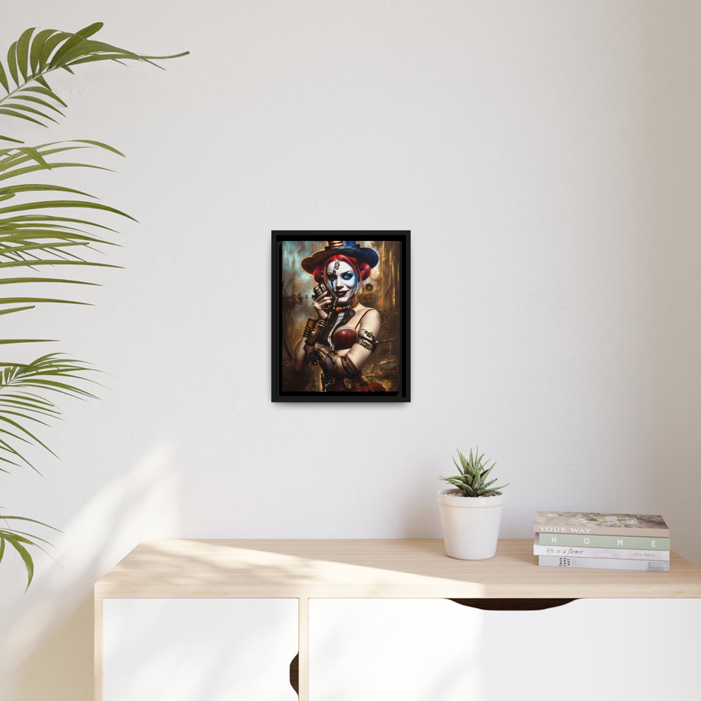 Hyper Realistic Steampunk Harley Quinn Matte Canvas, Black Frame