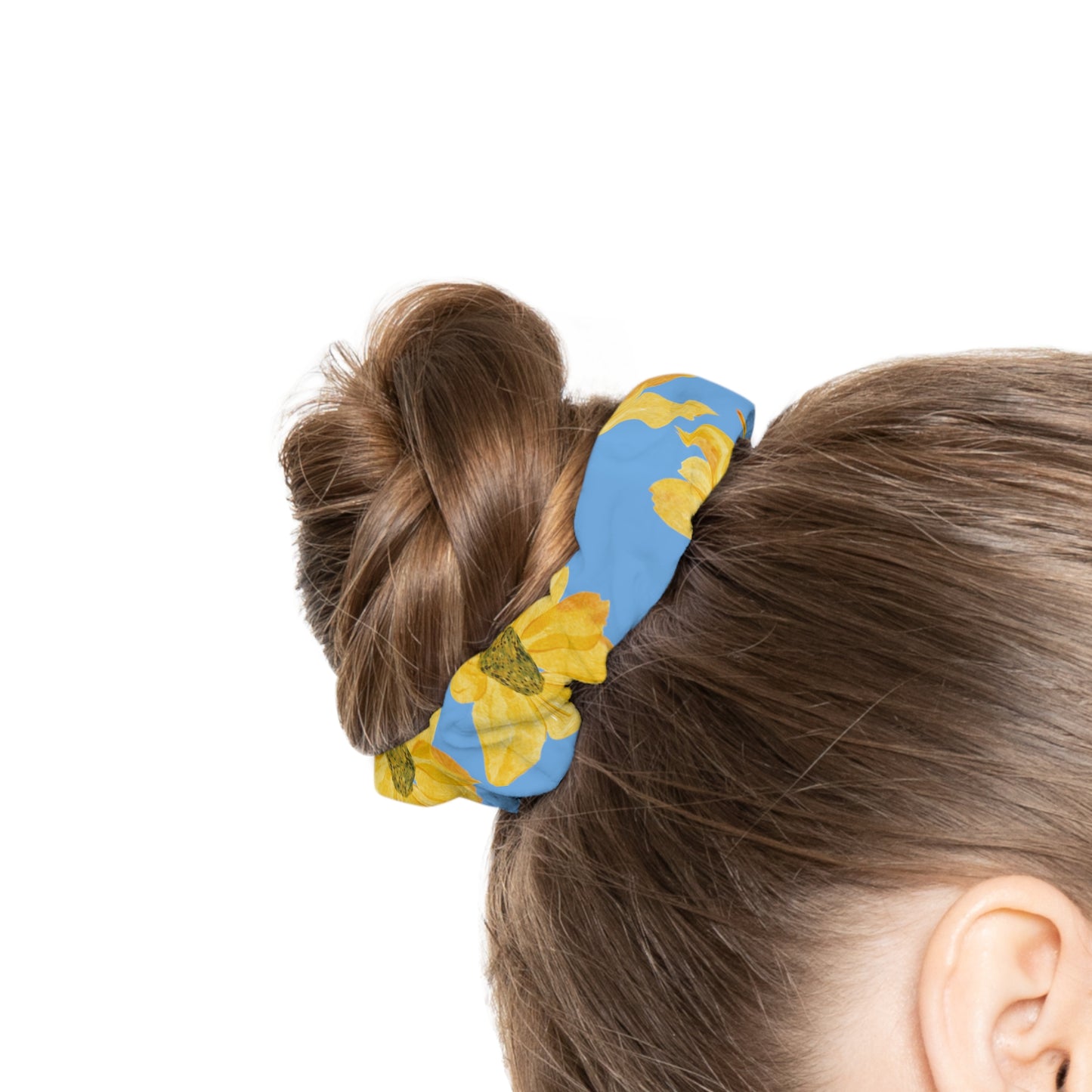 Flowers on a Blue Background Scrunchie