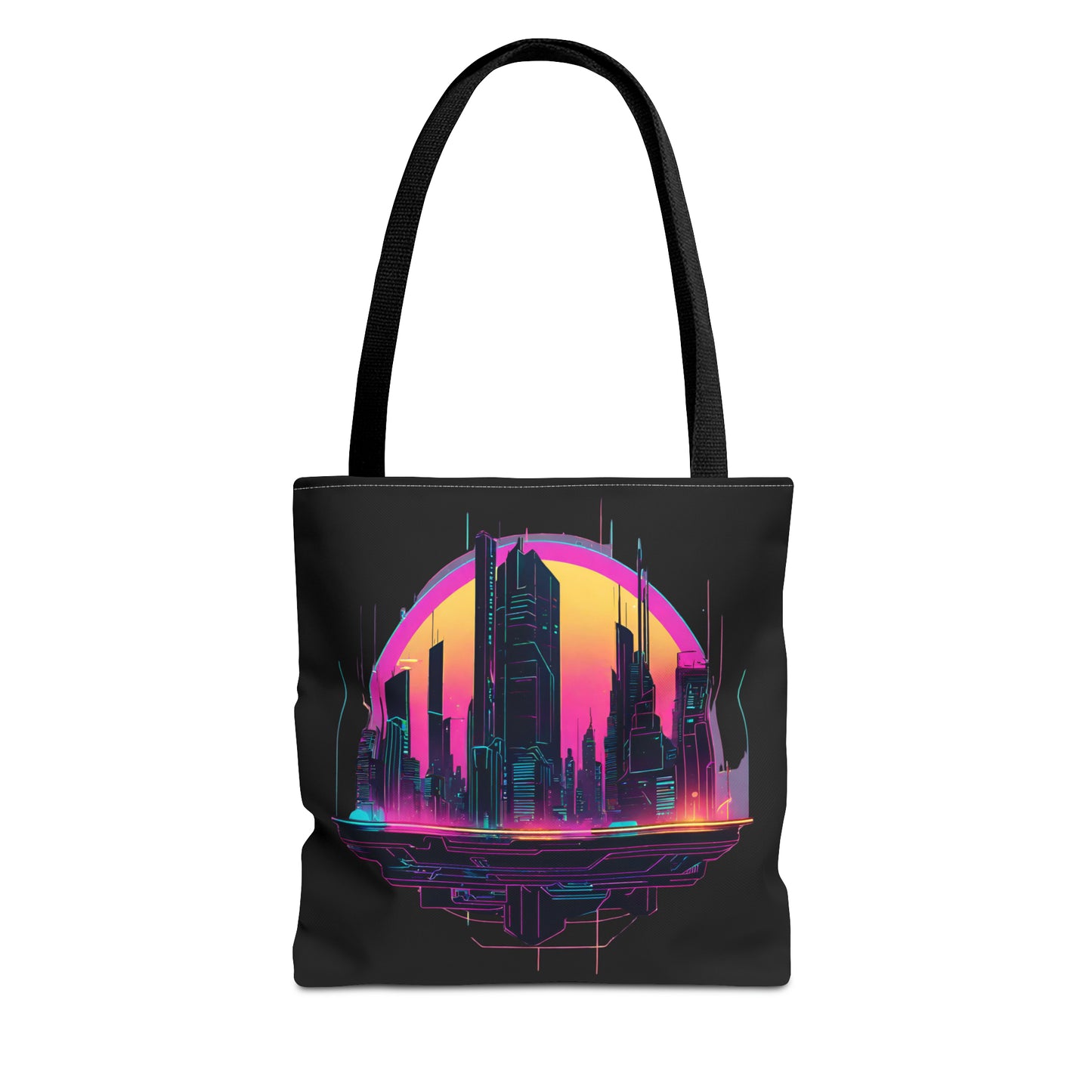 Cyberpunk City Landscape AOP Tote Bag 3 sizes 5 color handle options