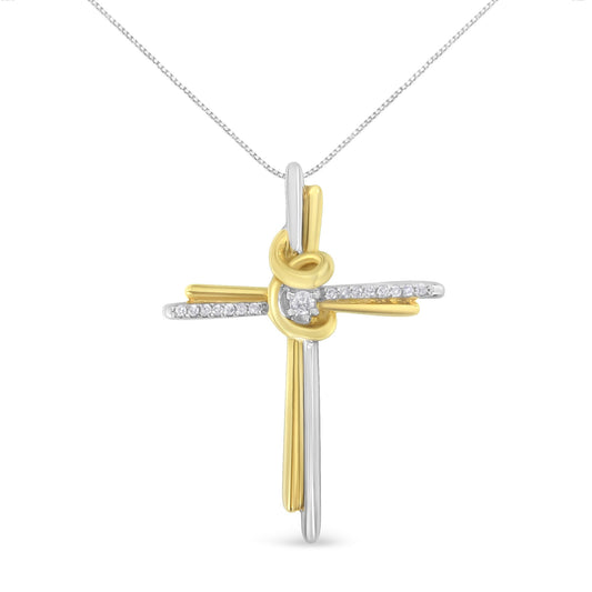 10K Two-Tone Yellow & White Gold Diamond-Accented Cross 18" Pendant Necklace (J-K Color, I2-I3 Clarity)