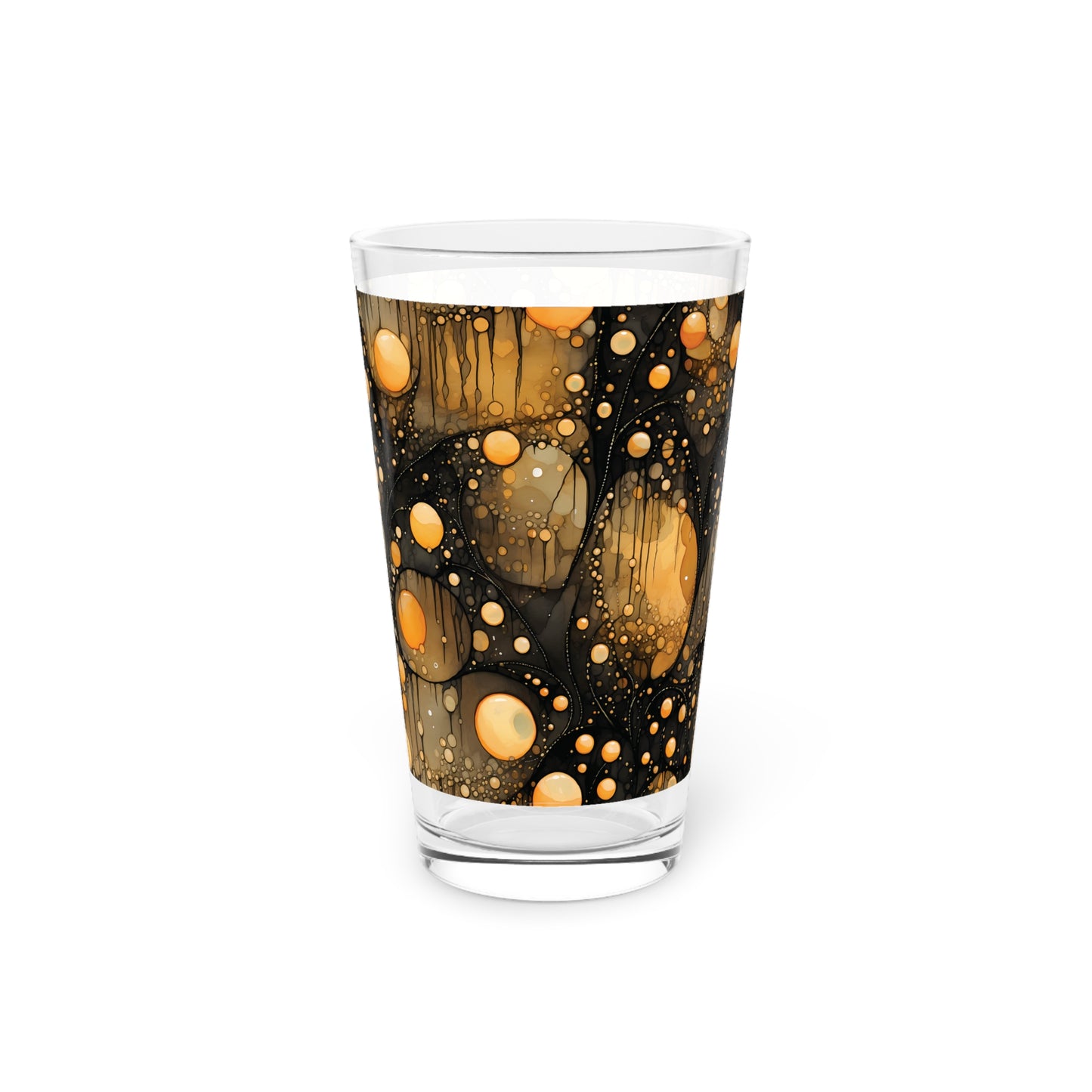 Halloween Yellow Orange Floating Blobs and Dark Pint Glass, 16oz