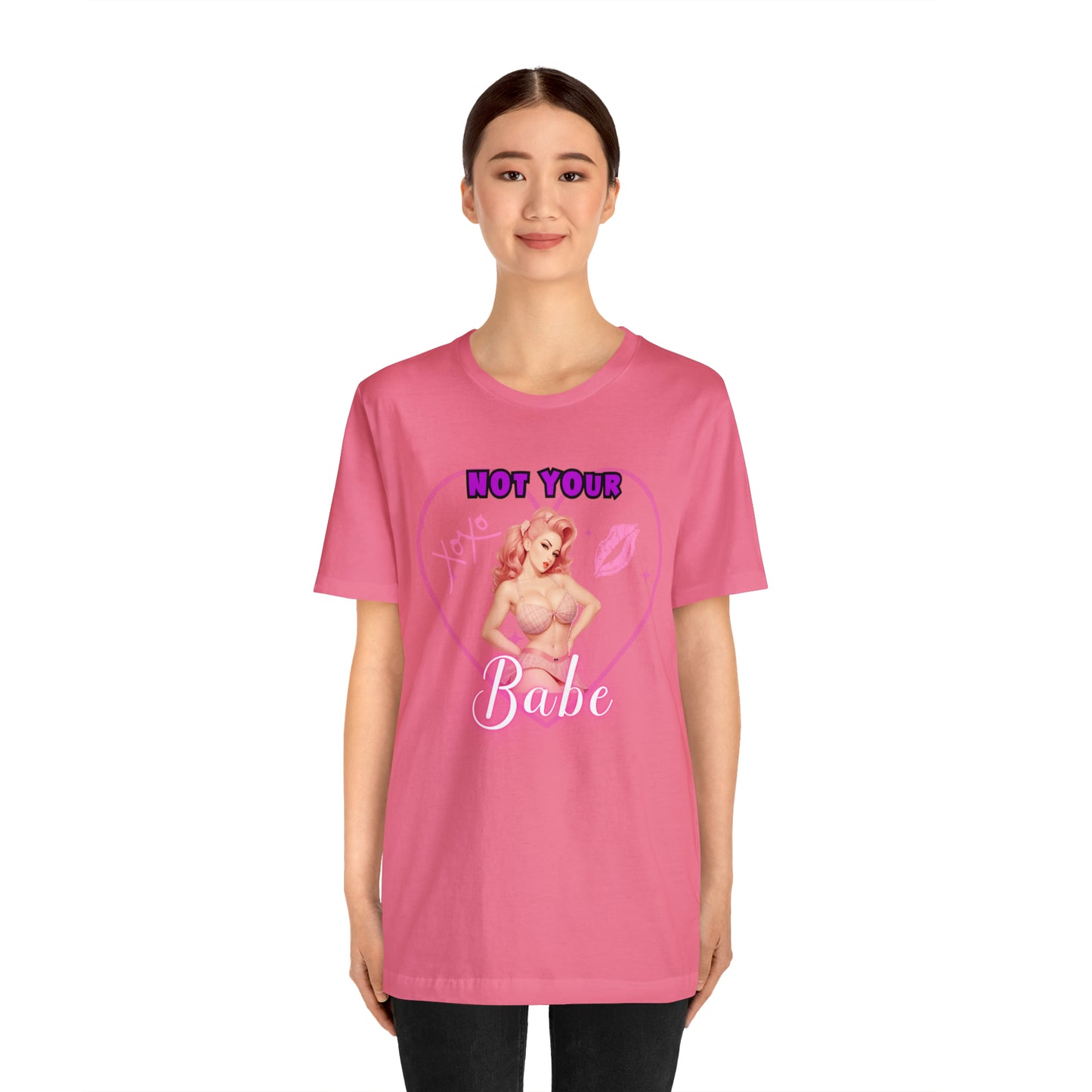 Vintage Pink Pinup Girl "Not Your Babe" on a Bella+Canva 3001 Unisex Jersey T-Shirt - A Must-Have Gift for her