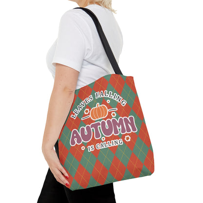 Vintage Green and Orange Rhombus pattern Fall Tote Bag (AOP) - Embrace Autumn's Beauty on the Go