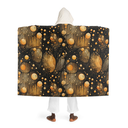 Halloween Yellow Orange Floating Blobs and Dark Hooded Sherpa Fleece Blanket