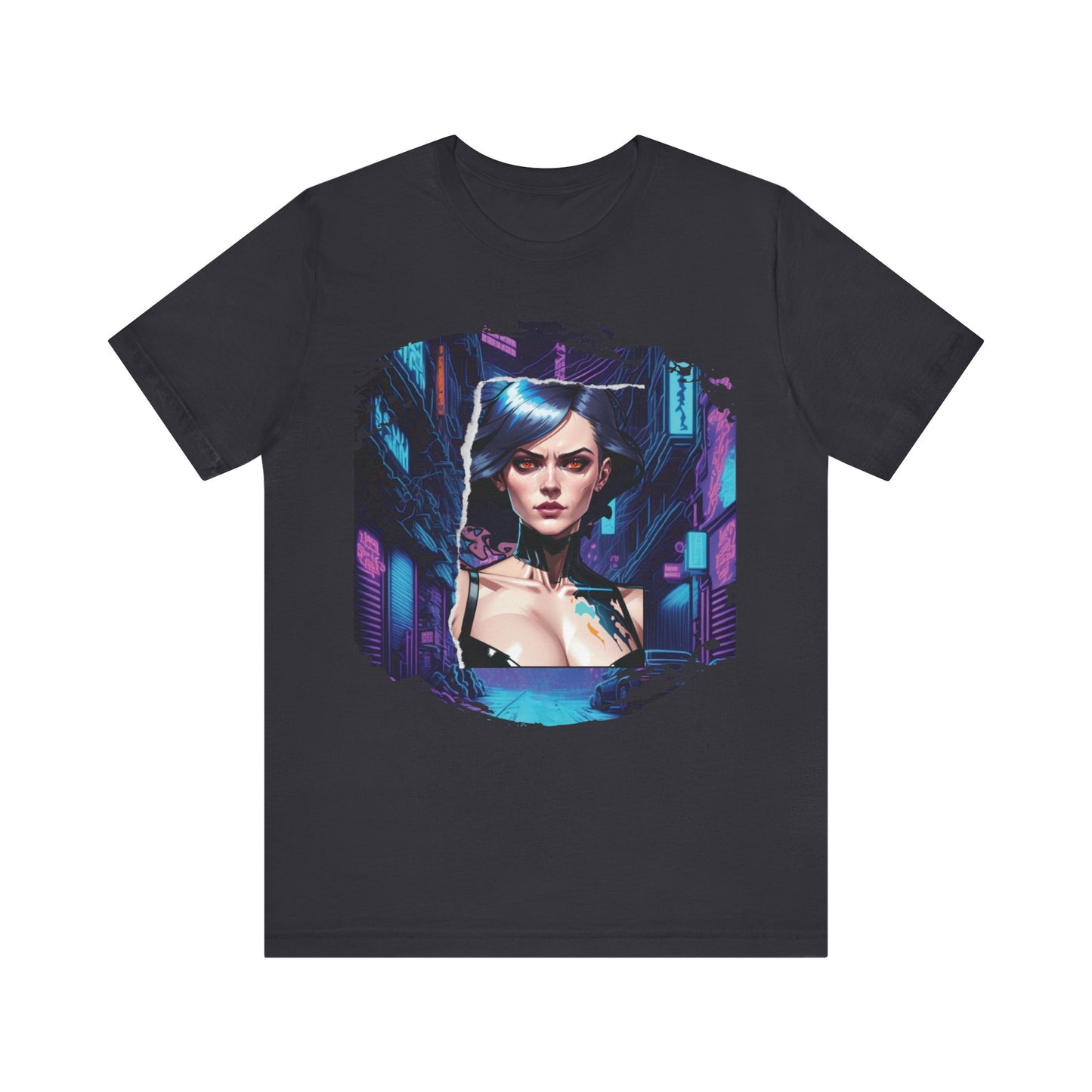 Cyberpunk Girl Unisex Jersey T-Shirt - Futuristic Cityscape Graphic Tee Futuristic Style cyberpunk fashion