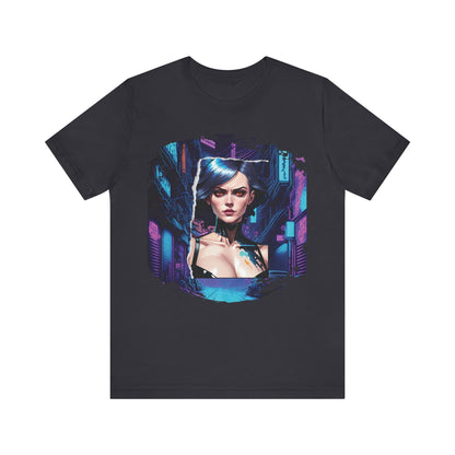 Cyberpunk Girl Unisex Jersey T-Shirt - Futuristic Cityscape Graphic Tee Futuristic Style cyberpunk fashion