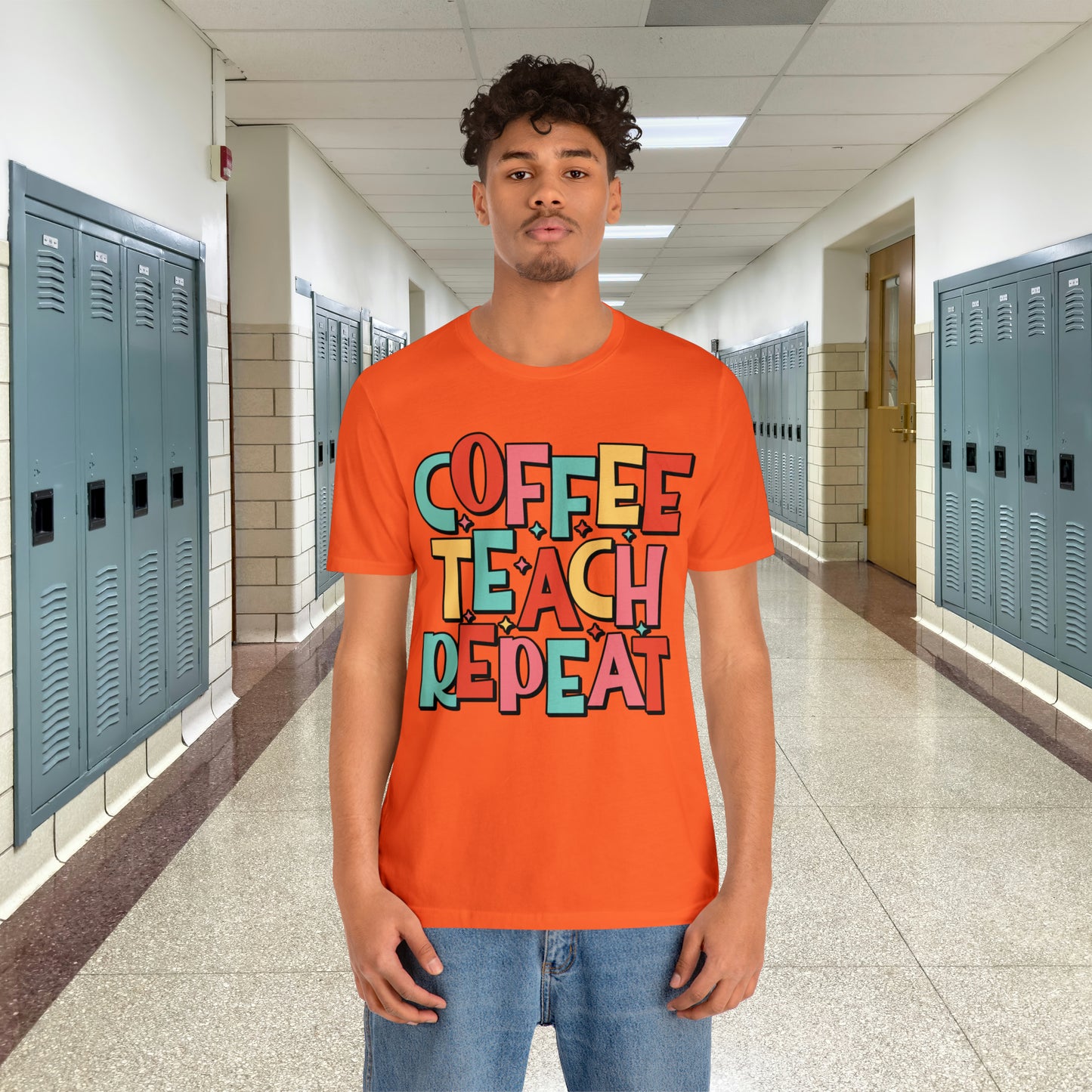 Coffee Teach Repeat Unisex Jersey Short Sleeve Tee