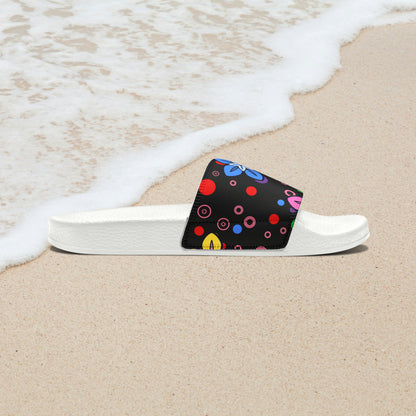 Good Times Good Vibes Feeling Groovy Retro Colorful Flowers Women's PU Slide Sandals