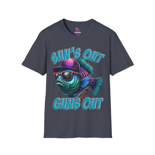 Sun's Out Guns Out Unisex Softstyle T-Shirt Fishing humor, Fisherman Gift Pun T-Shirt Funny Fish Tee Fishy Vibes Unique Unisex Tee