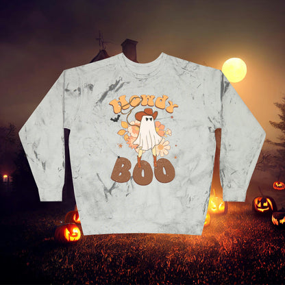 Howdy Boo Western Halloween Retro Unisex Color Blast Crewneck Sweatshirt Gift for her