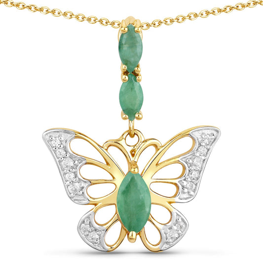 0.72 Carat Genuine Emerald and White Zircon .925 Sterling Silver Pendant