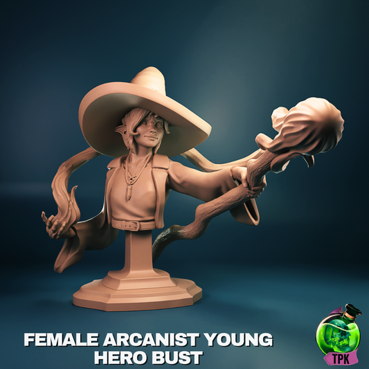 Young Elven Arcanist Miniature & Bust – Female Elf Wizard