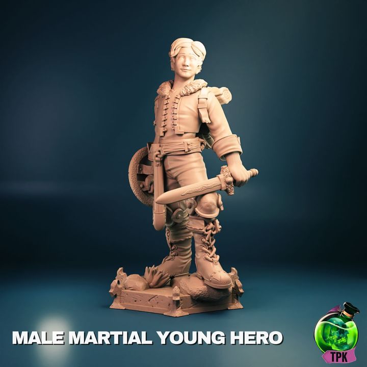 Young Male Fighter Hero - Bust & Full Miniature