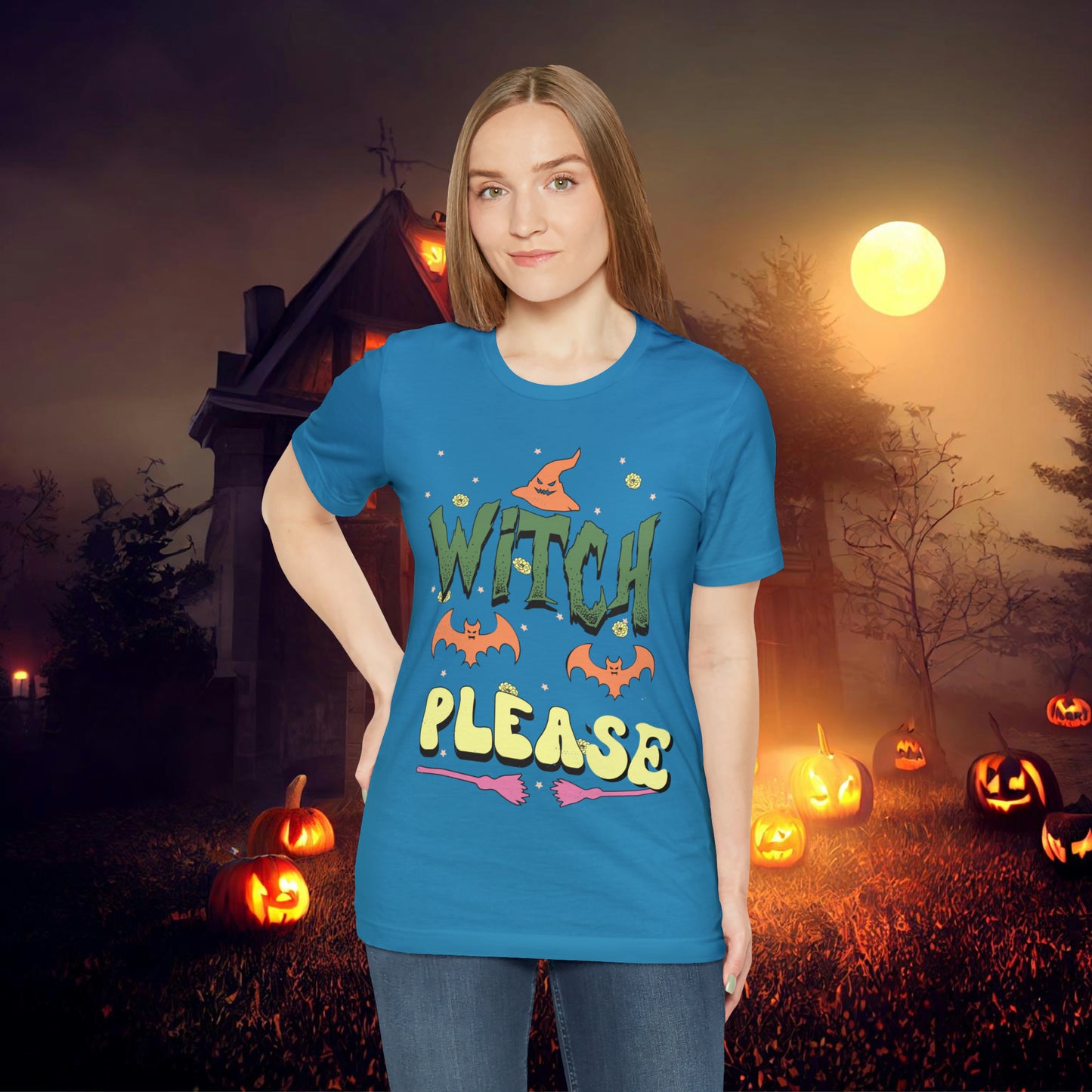 Witch Please Retro Groovy Halloween Unisex Jersey Short Sleeve Tee Gifts for Her Gifts for him