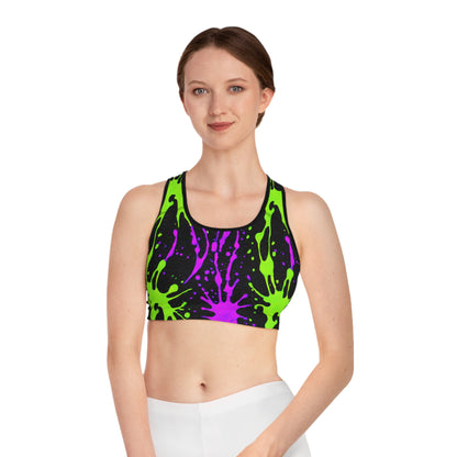 Pink & Green Paint Splatter Sports Bra