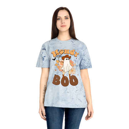 Cowboy Ghost saying Howdy Boo Retro Halloween Unisex Color Blast T-Shirt Gifts for her