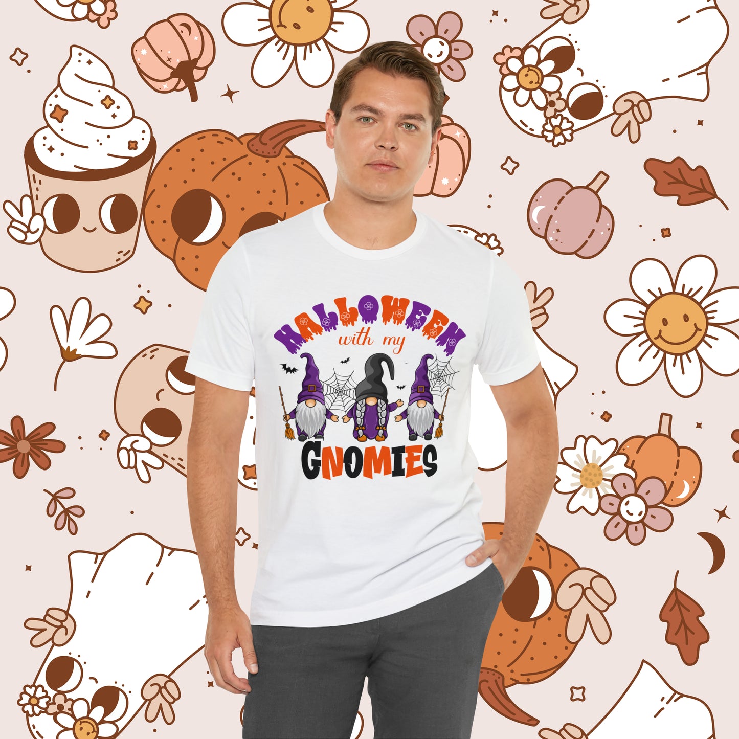 Halloween with my Gnomies Unisex Jersey Short Sleeve Tee Gifts for Him Gifts for Her