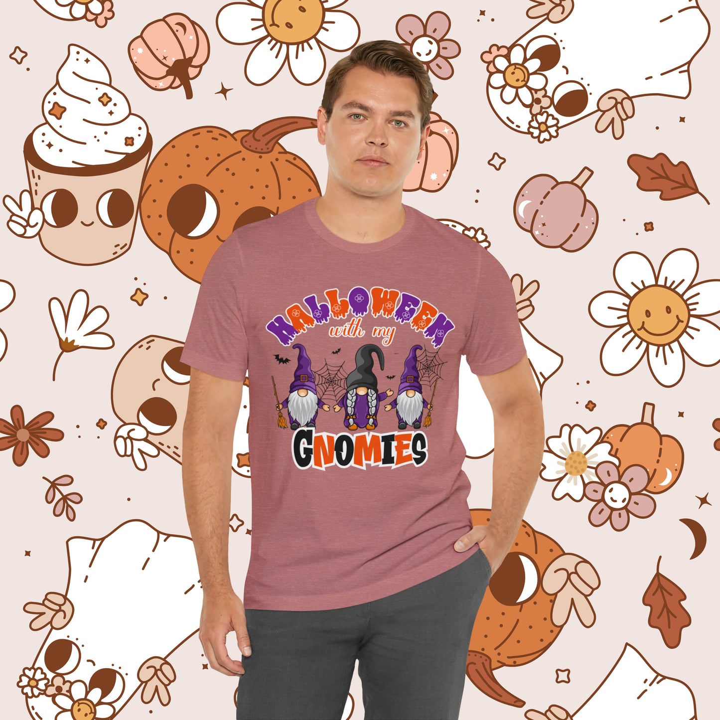 Halloween with my Gnomies Unisex Jersey Short Sleeve Tee Gifts for Him Gifts for Her