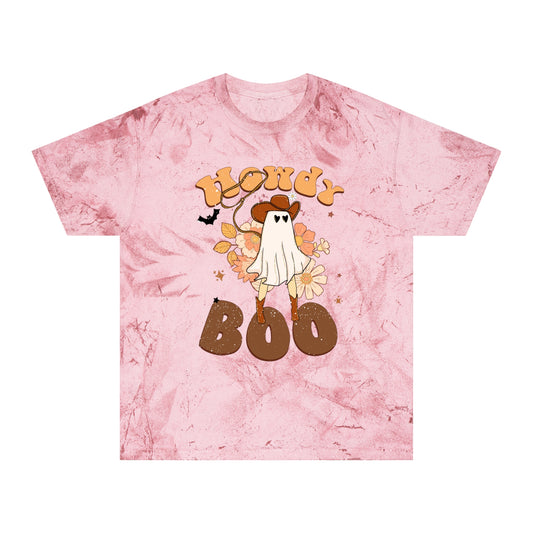 Cowboy Ghost saying Howdy Boo Retro Halloween Unisex Color Blast T-Shirt Gifts for her