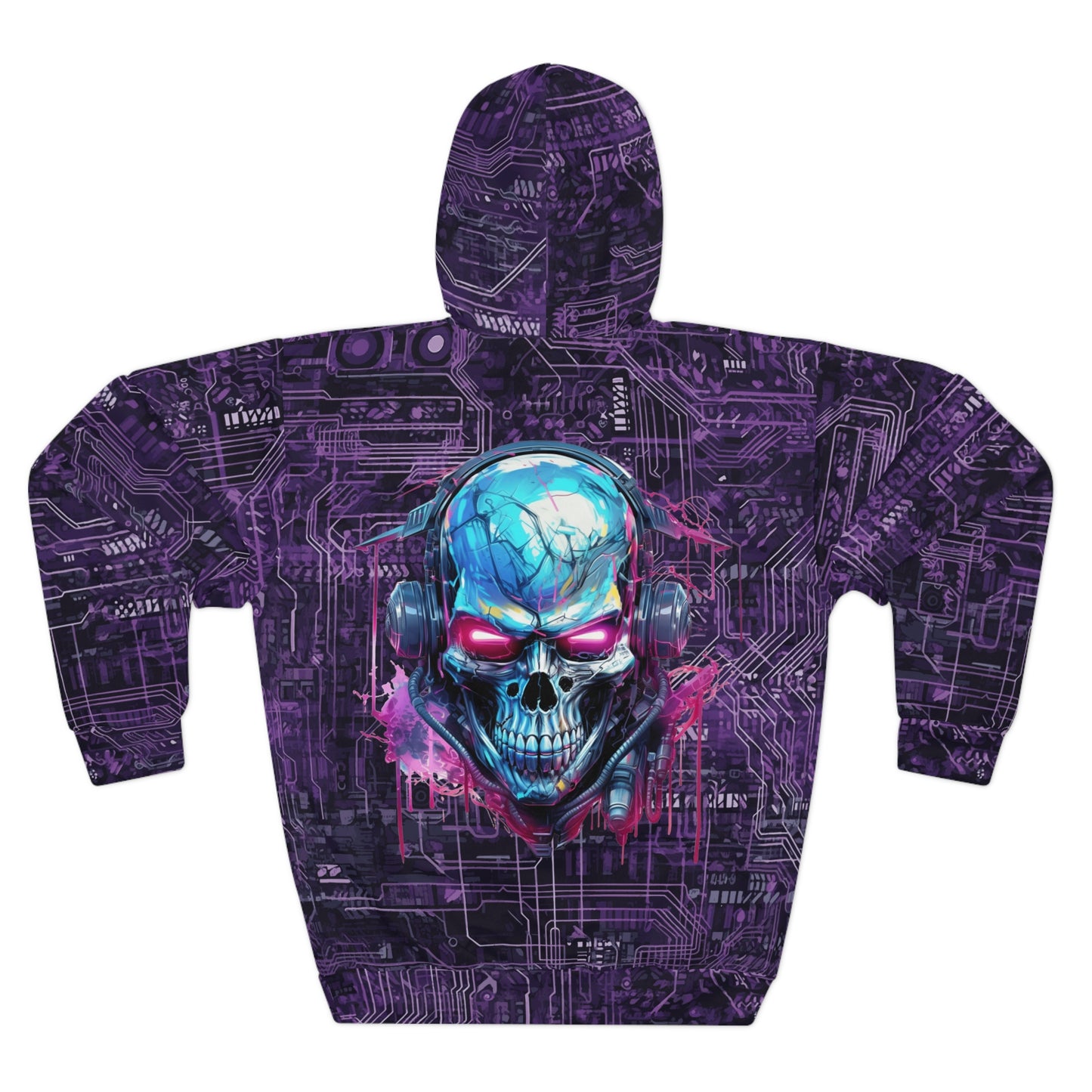 CyberPunk Cybernetic Skull breaking through a Unisex Pullover Hoodie (AOP) Gifts for Her Gifts for Him