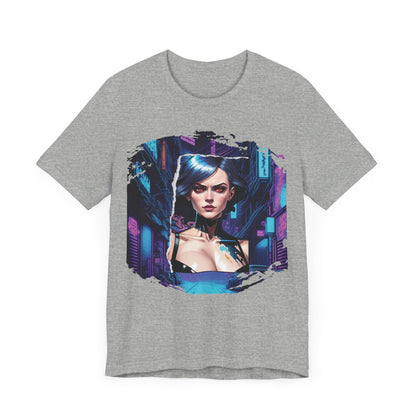 Cyberpunk Girl Unisex Jersey T-Shirt - Futuristic Cityscape Graphic Tee Futuristic Style cyberpunk fashion