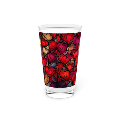 Love in Full Spectrum: A Vibrant Rainbow Heart Stained Glass artwork on a 16oz Pint Glass Gift idea gifts for home decor housewarming gift