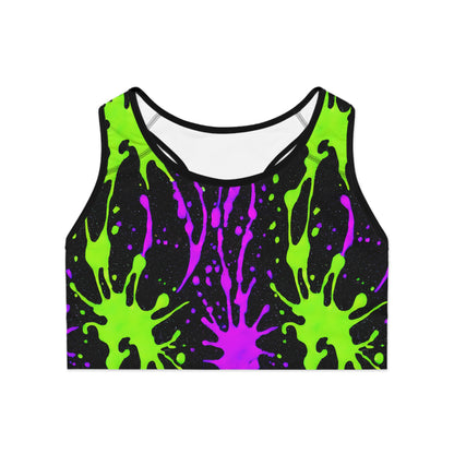 Pink & Green Paint Splatter Sports Bra