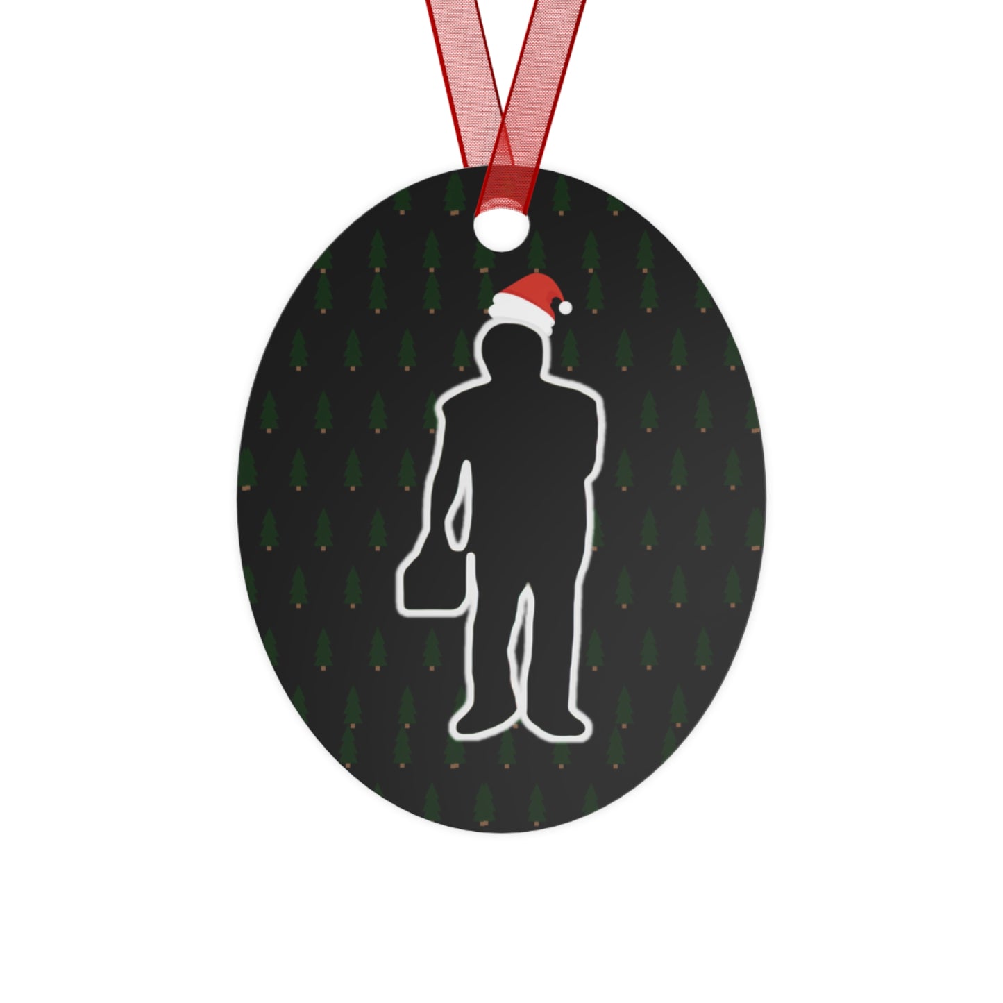 Sessmas Bell of Truth Approved by Shuli, Denied by Hack Comics Metal Ornament — Festive Shadow Figure & Red Emblem Holiday Bell Ornament