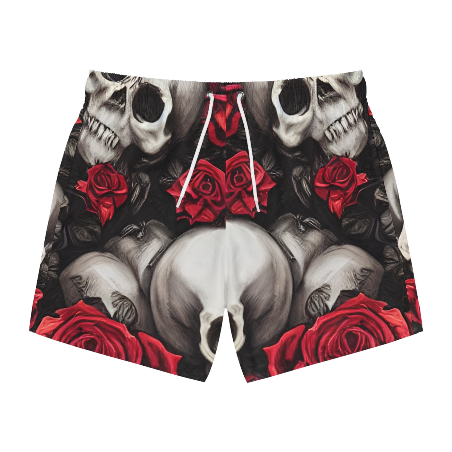 Hyper Realistic Skulls and Red Roses by artist Anne-Laure Goupil Swim Trunks (AOP)