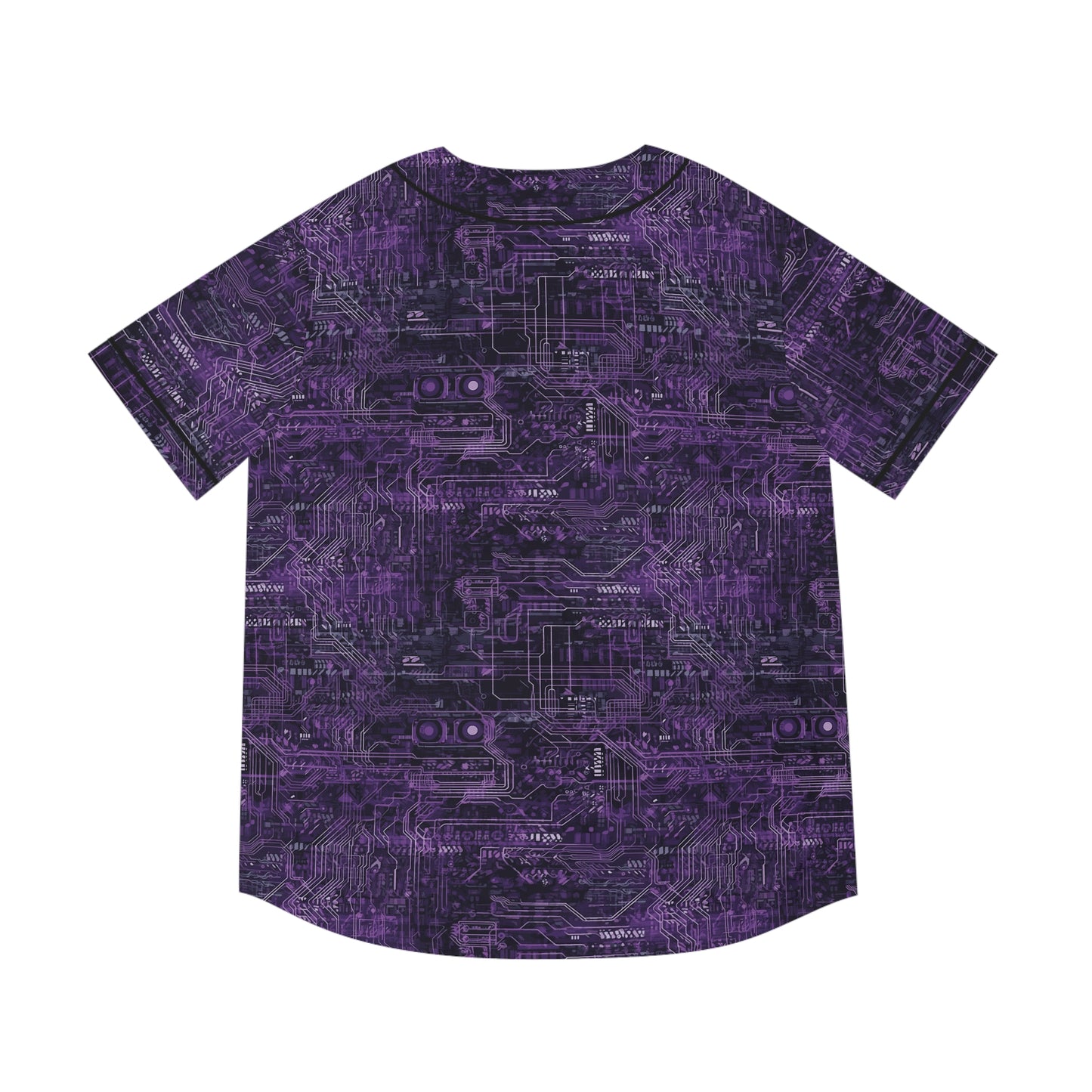 CyberPunk Cybernetic Skull breaking through a Purple Neon Circuit Board Men's Baseball Jersey (AOP)