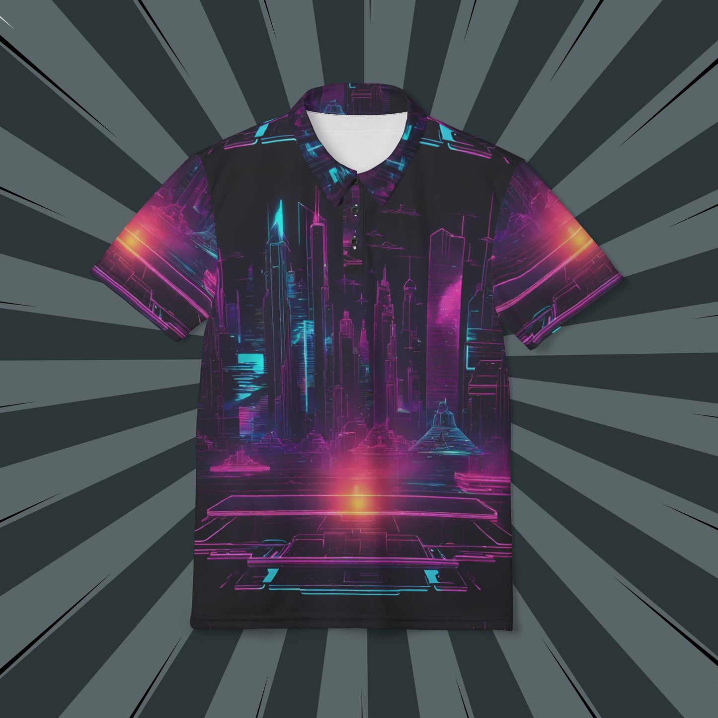 Futuristic Vibe Unisex Polo Shirt, Cyberpunk Fashion, Streetwear, Modern Style, Gift for Tech Lovers