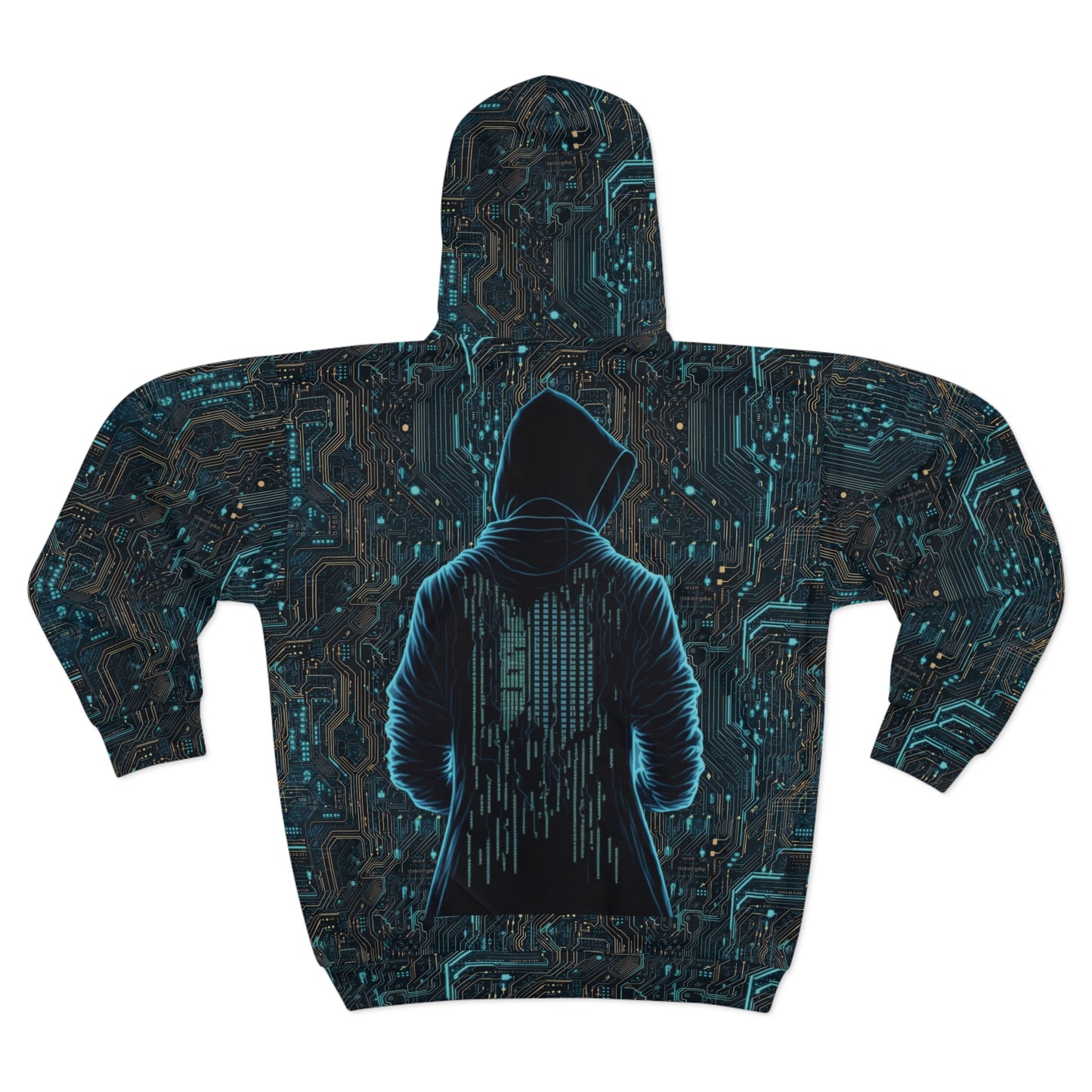 Cyberpunk Edge: Neon Circuit Board Unisex Zip Hoodie (AOP)