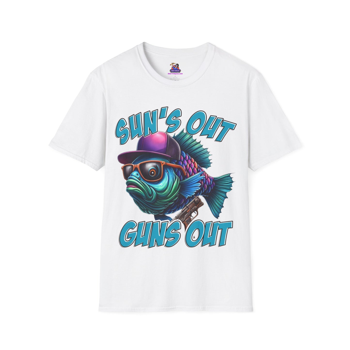 Sun's Out Guns Out Unisex Softstyle T-Shirt Fishing humor, Fisherman Gift Pun T-Shirt Funny Fish Tee Fishy Vibes Unique Unisex Tee