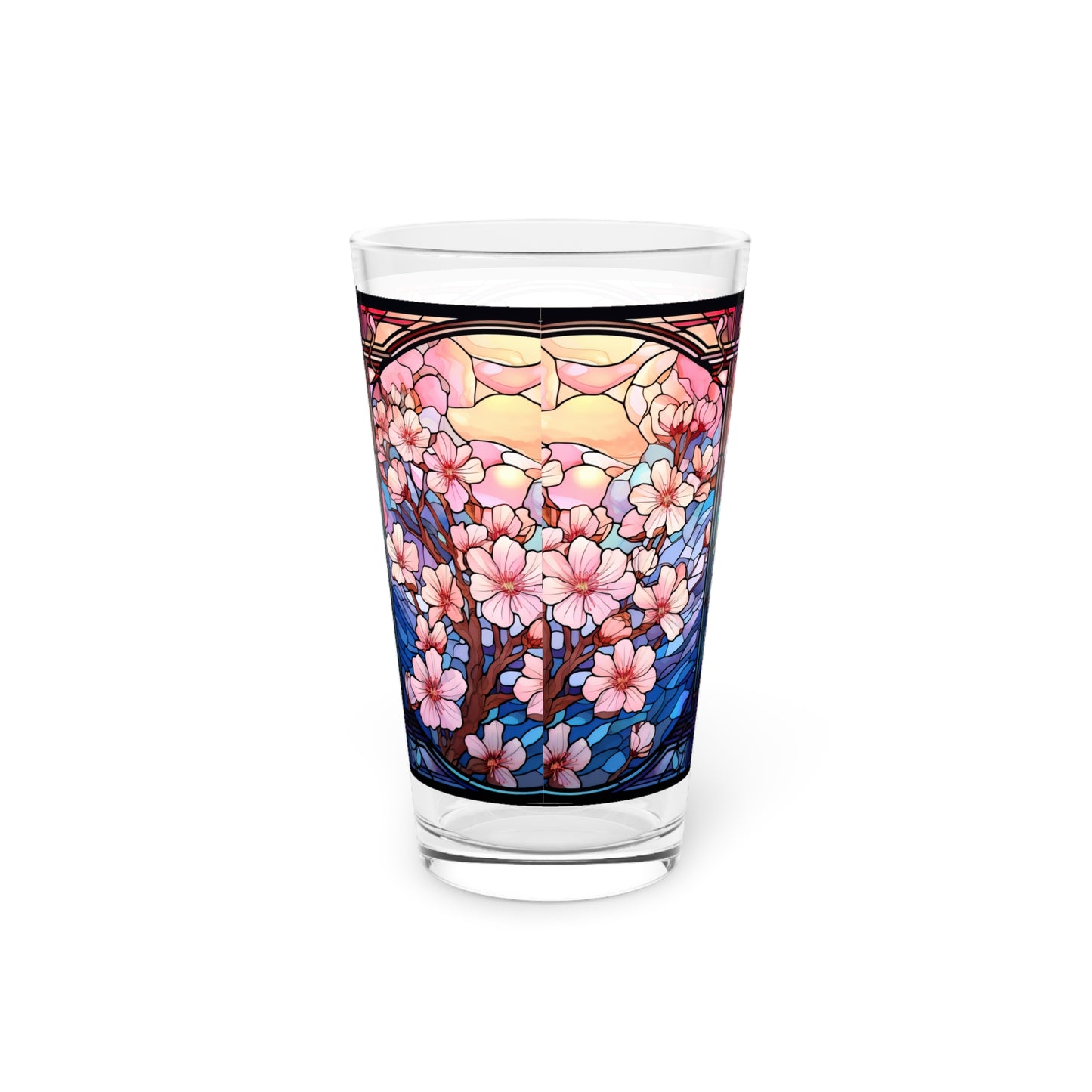 Cherry Blossoms in Full Bloom: A Stained Glass Masterpiece 16oz Pint Glass Gift idea gifts for home decor housewarming gift