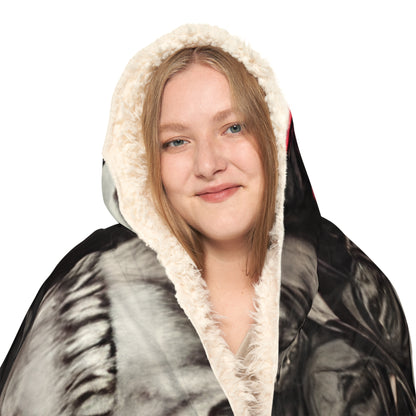 Artistry in Every Thread: AOP Snuggle Blanket with Hyper-Realistic Skulls and Red Roses by Anne-Laure Goupil