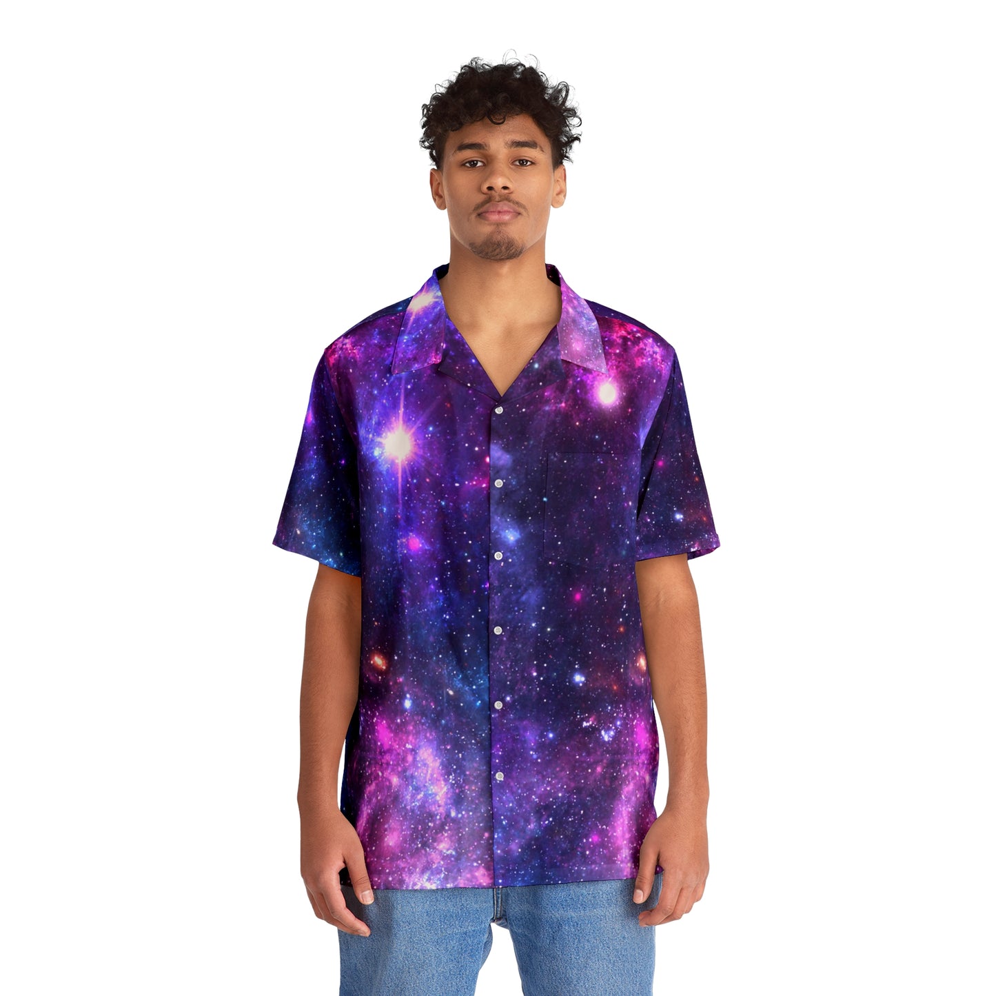 Purple Beyond the Stars Outer Space Out of this World  Men's Hawaiian Shirt (AOP)