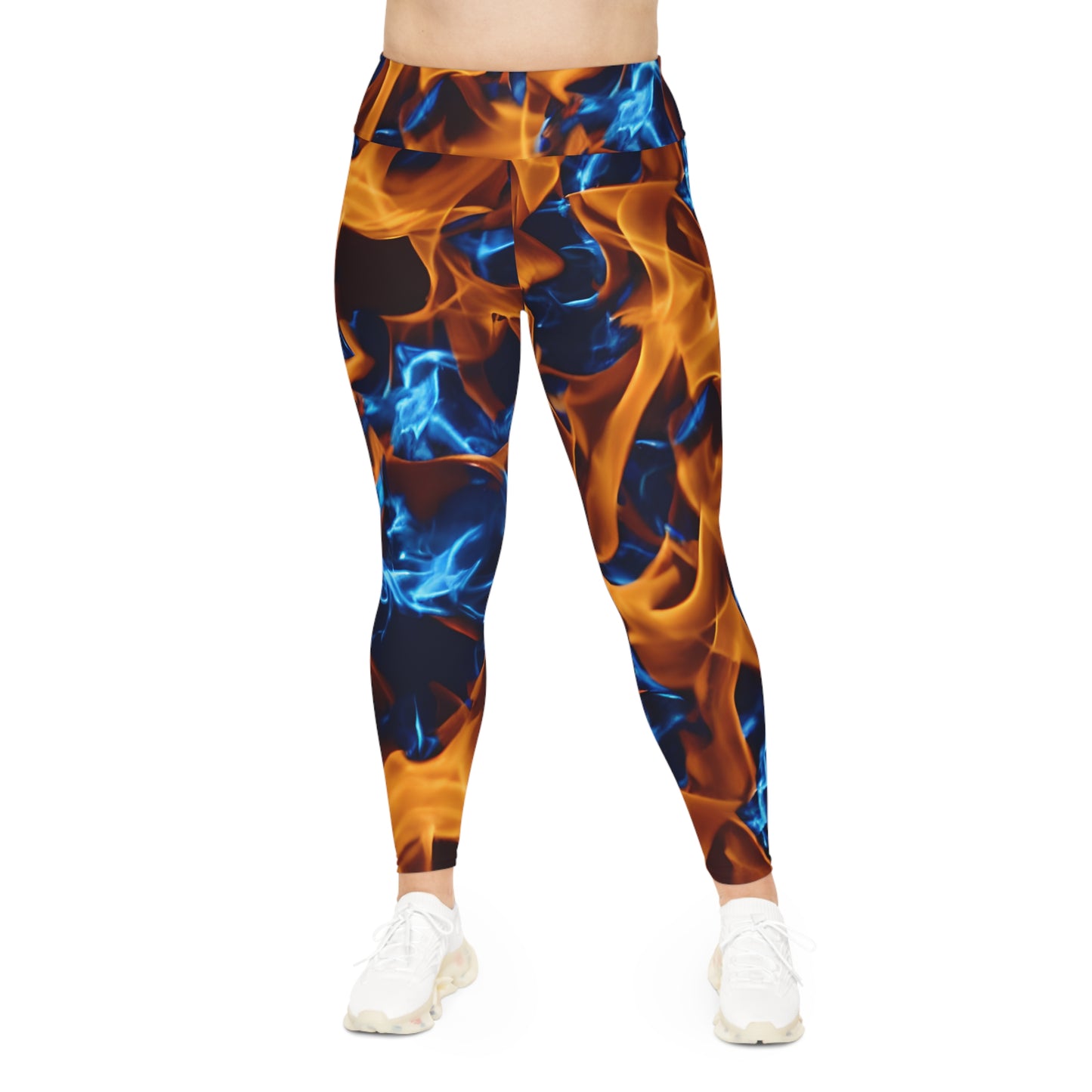 Plus Size Leggings with Blue and Orange Flames (AOP) - Stylish Comfort for Every Curve