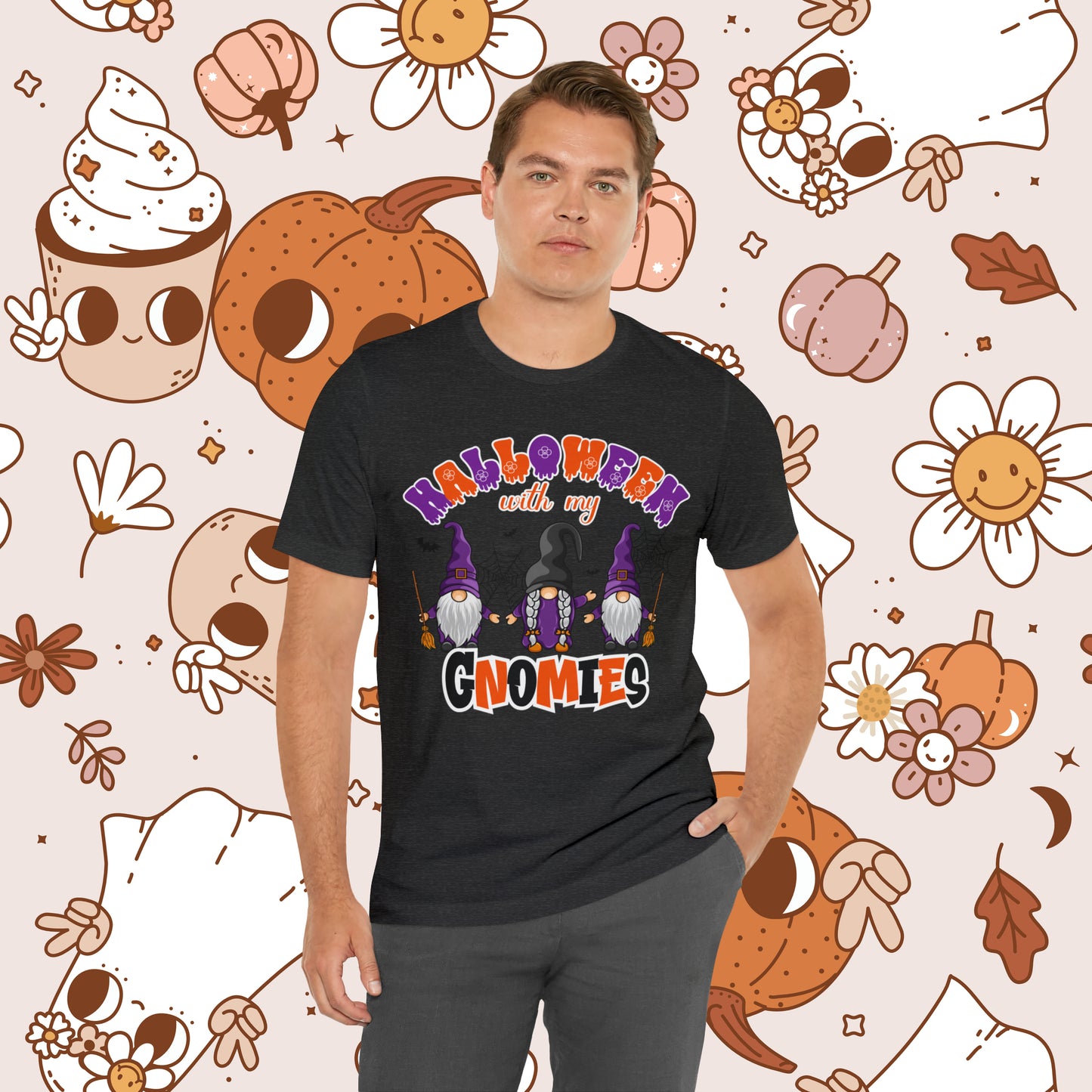 Halloween with my Gnomies Unisex Jersey Short Sleeve Tee Gifts for Him Gifts for Her